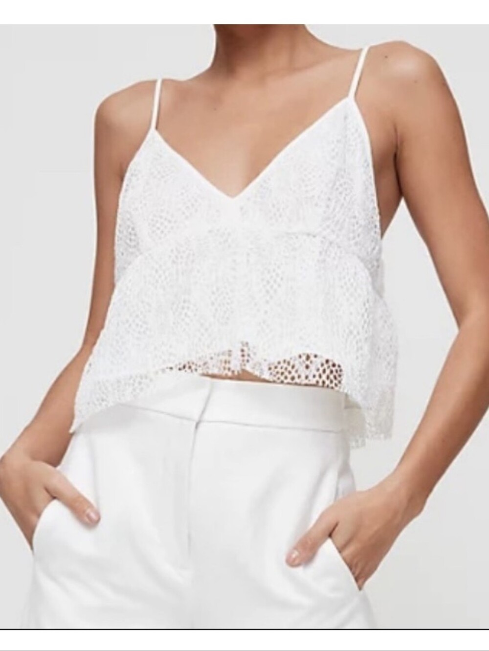 Aritzia Little Moon Sedum Cropped White Lace Camisole Tank Top Large L
